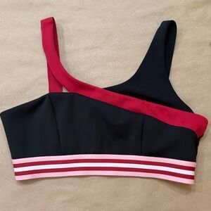 Black and Red Asymmetrical Sports Bra by LoveWave